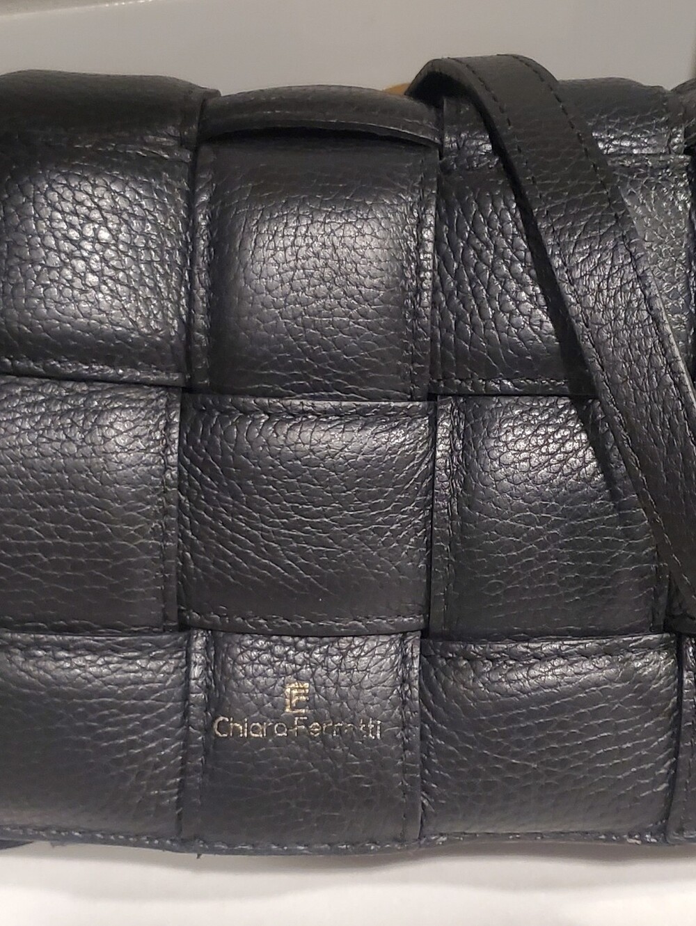 Chiara Ferretti Black Woven Leather Messenger Crossbody
